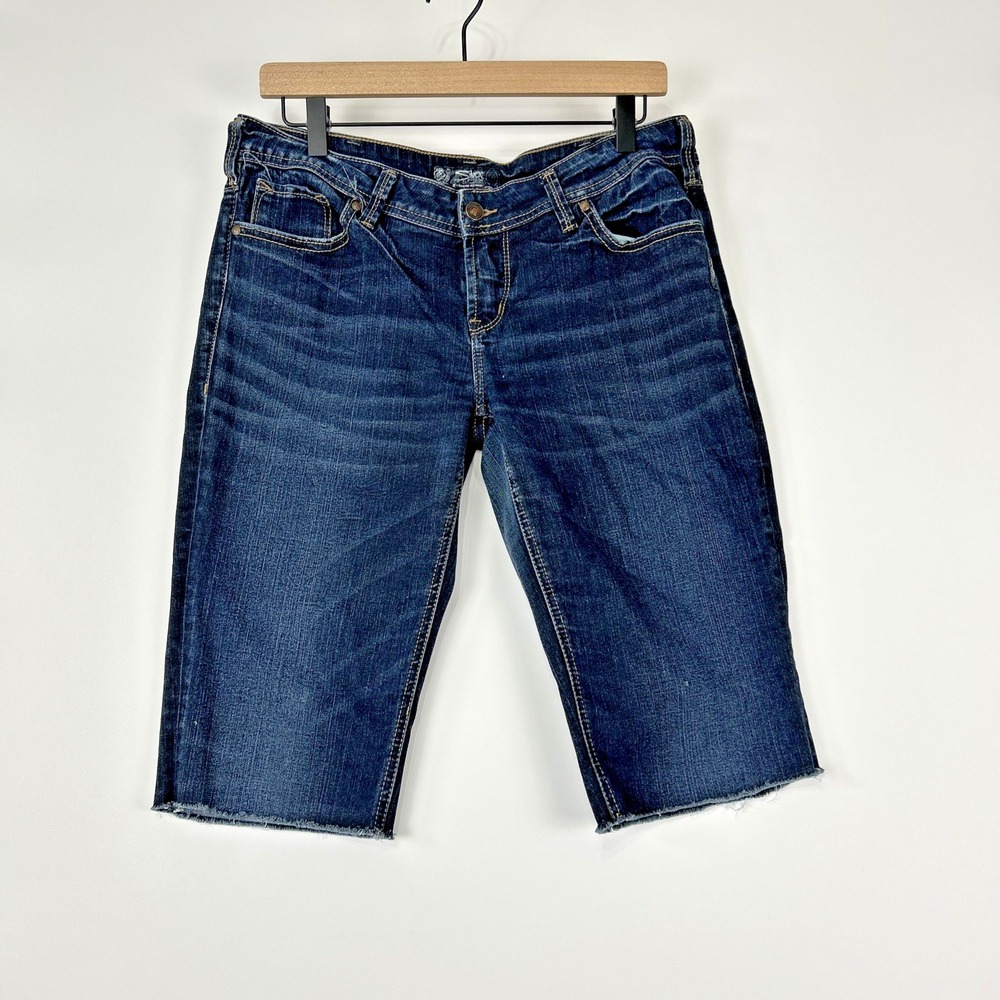 Silver Womens‎ Bermuda Jeans Size 30 Aiko Deep Blue Raw Hem Short Mid Straight